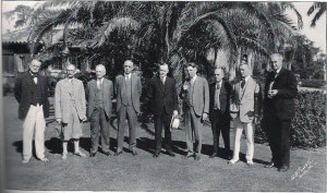 CC's lunch with citrus entrepreneur William J. Howey in Howey-in-the-Hills during his time in Florida, January-February 1930. L to R: John F. Harris of West Palm Beach, architect Fred W. Wentworth, Charles Edgerton, and Archie E. Hurlburt of Mt Dora, CC, William J. Howey, George P. Wentworth of Pensacola, J. Leonard Replogle of West Palm Beach, and famous novelist Opie Read. Also present at the lunch were Henry Bishop of Eustis, G. G. Ware of Leesburg, and Judge Noah Bainum of Tampa. 