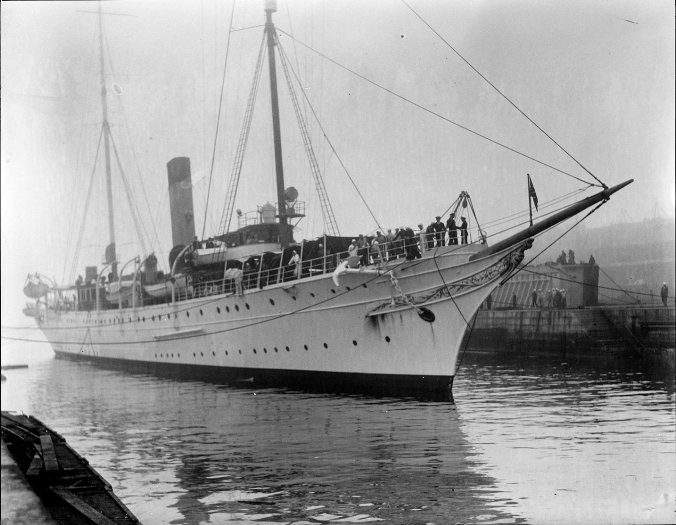 The Mayflower returning to dry dock, 1928
