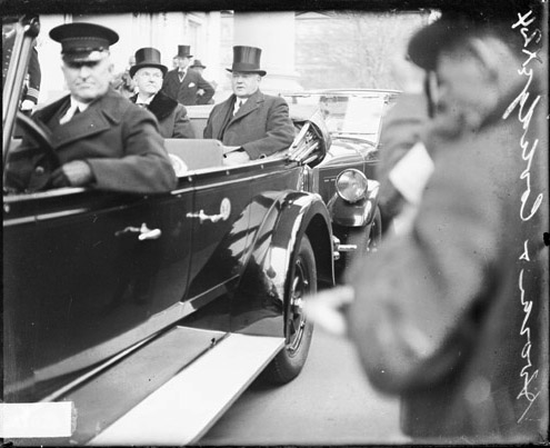 Outgoing President Coolidge looking past the White House to retirement, March 4, 1929