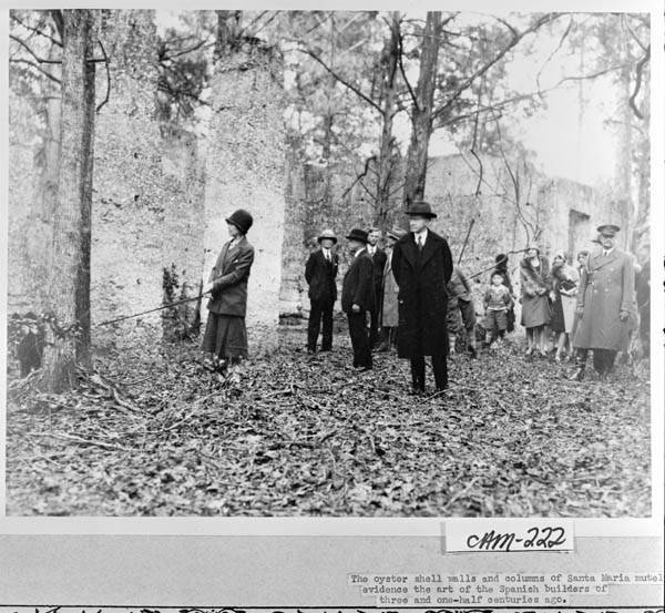 The Coolidges visit the Sugar House ruins belonging to John H. McIntosh. Notice the tabby oyster shells used commonly along the Virginia, Carolina, Georgia and Florida coasts as a building material. These were thought to be the old Spanish mission of Santa Maria, St Marys, Georgia. 