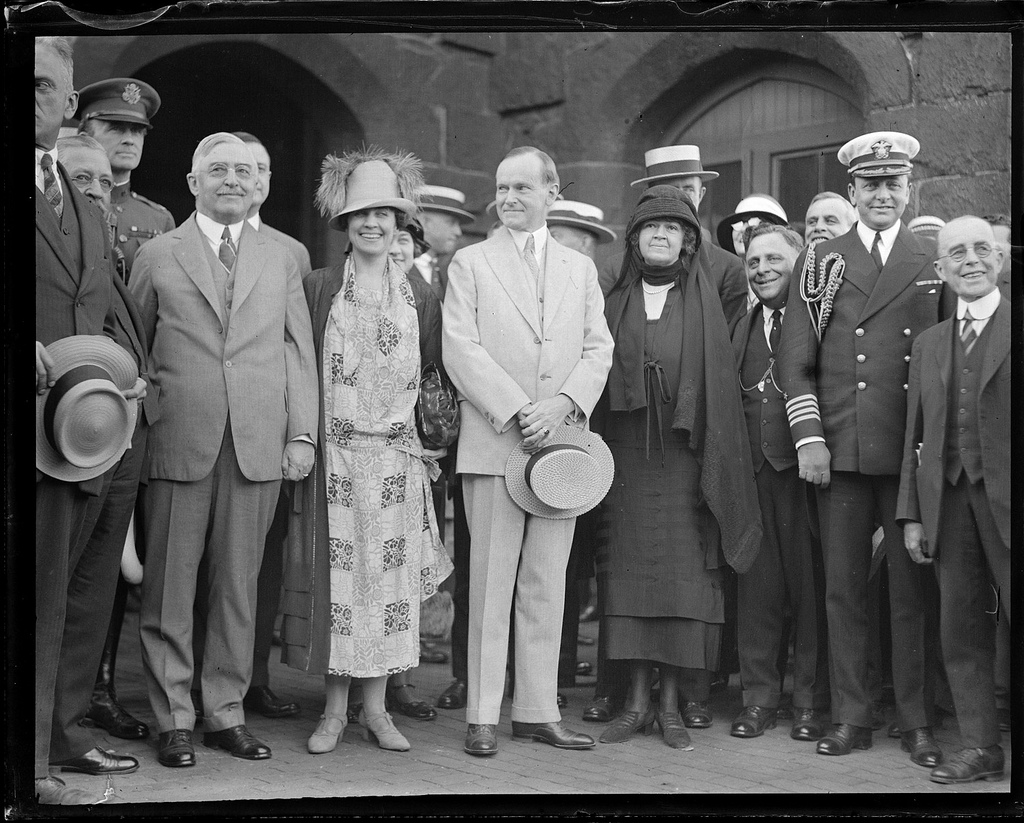 The Coolidges, among the crowd, at Salem train depot. 