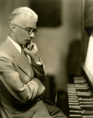 Masterful carillonneur Anton Brees sitting at the 60-bell carillon in the Tower. 