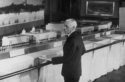 Envisioned by Mcmillan to convey the dignity and grandeur of our Republic, embodied in its traditions and institutions, what became known as the "Federal Triangle" had been advocated for many years before the 1920s. It would be largely through the vision and persistence of Treasury Secretary Andrew Mellon (including no insignificant part by Coolidge himself) who would see it realized in the 1930s. 