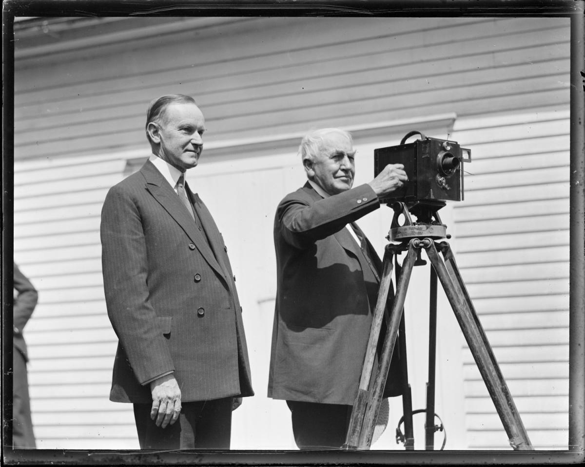 Coolidge and Edison during the inventor's visit to Plymouth Notch, August 1924. 
