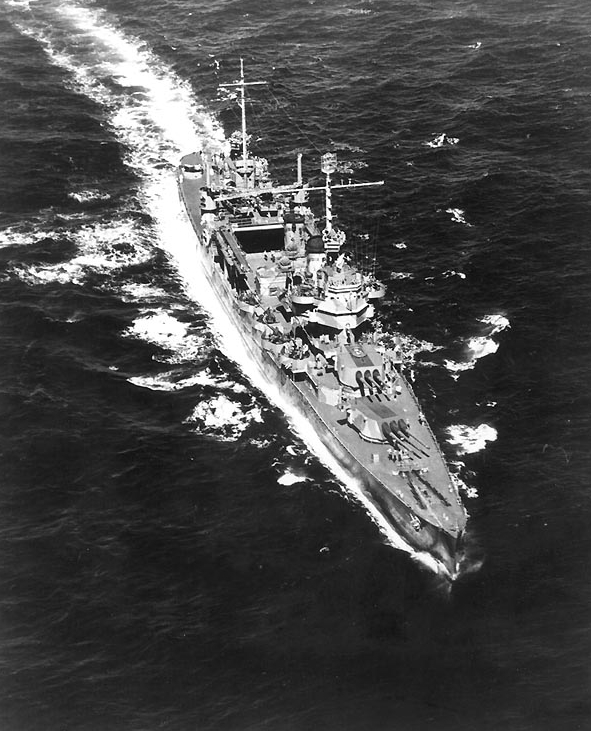 USS Vincennes (CA-44), laid down by the Bethlehem Shipping Company in Quincy, Massachusetts, 2 January 1934, and launched in 1936, it was the last of the cruisers authorized by President Coolidge under the 1929 Act. Maneuvering with the Neutrality Patrol off the coast of South Africa when she learned Pearl Harbor had been attacked and we were now at war, Vincennes completed her mission and returned to the States to outfit for war. Assigned to the Pacific, working in tandem with sister Astoria, she fought doggedly at Midway. At Guadalcanal, she preempted a counterstrike by the Japanese. Protecting the invasion landings on Savo Island, Vincennes and her sister Astoria and Quincy, prepared for an imminent attack, met one. Spotlighted in the dark by the Japanese, she opened her batteries taking out the light, only to meet a torrent of fire from the enemy before she could escape. Vincennes was hit 57 times until dead in the water, unable to fire back, finally sinking 9 August 1942 at 500 fathoms depth. Officers and crew abandoned ship, watching a great lady leave the surface after a brief but effective record in the Pacific.  