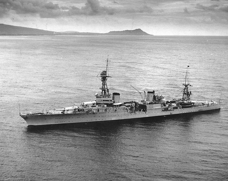 USS Augusta (CL-31), the fourth vessel by that name in the United States Navy, she was laid down on 2 July 1928 in Newport News, Virginia. Launched on 1 February 1930, she served with the Houston in the Asiatic Fleet, designated as the flagship. Augusta became the setting of more than one illustrious meeting, from that of FDR with Churchill in August 1941, carrying General Patton to North Africa in 1942, General Bradley to Normandy in 1944, screening FDR's return from Yalta, and hosting President Truman, General Eisenhower and numerous other VIPs. As the Presidential flagship, three sitting or future Presidents came aboard its decks through the course of the war. Augusta too part in Operation "Torch," opening Morocco to the Allied advance, escorted ships across sub-infested waters of the North Atlantic, downed a German plane and poured into shore defenses at Normandy, fought in the Mediterranean as part of Operation "Dragoon" and finally in "Magic Carpet" efforts, bringing servicemen home from Europe after war had ended. Put out of commission on 16 July 1946, the parts were sold for scrap to Robert Benjamin of Panama City, Florida. 