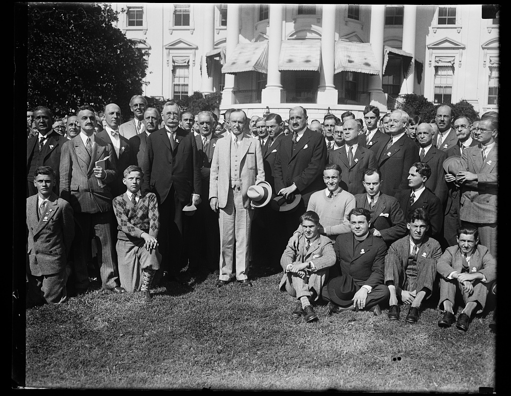 President Coolidge with a group visiting the White House, 1928. Courtesy of the Library of Congress. 